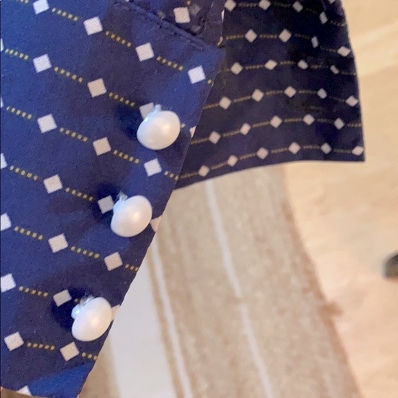 Shi Long Fashion Blue & White Pleated Polka Dot High Neck Blouse Size 2XL - Picture 3 of 8